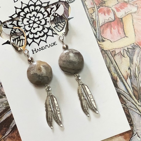 Feathered Laguna Agate Earrings - Picture 5 of 8